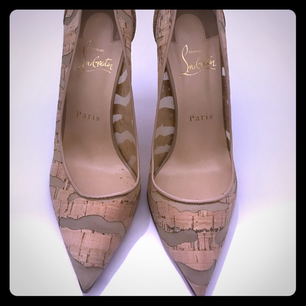 Christian Louboutin cork & mesh stilettos  37.5